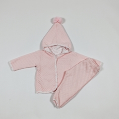 TALLE S - CONJUNTO ALGODON MATELASSE ROSA CAMPERA Y PANTALON - MINIMIMO