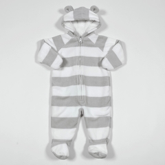 TALLE 3/6 MESES - ENTERITO LARGO DOBLE POLAR RAYA BLANCA GRIS - OLD NAVY