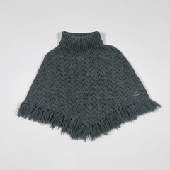 TALLE 1 ( 12 MESES ) - PONCHO TEJIDO GRIS OSCURO CUELLO POLERA - CHEEKY