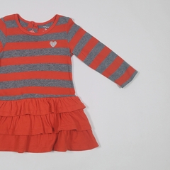 TALLE 2 AÑOS - VESTIDO ALGODON M/LARGA ROJO RAYAS GRISES - CARTERS - comprar online