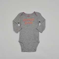TALLE 3 MESES - BODY M/LARGA GRIS " CUTEST EVER " ROSA - CARTERS