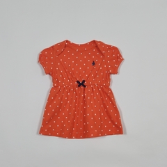 TALLE 3 MESES - VESTIDO ALGODON M/CORTA NARANJA LUNARES BLANCOS - CARTERS