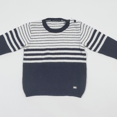 TALLE 12 MESES - SWEATER TEJIDO HILO AZUL RAYAS BLANCAS - MAGDALENA ESPOSITO - comprar online