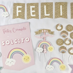 Kit decoración para cumpleaños Arcoíris sol fondo arpillera en internet