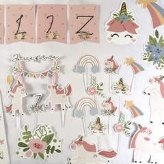 Kit decoración para cumpleaños Unicornios con flores - comprar online