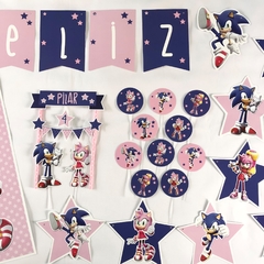Kit decoración para cumpleaños Sonic rosa y azul