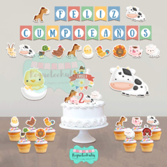 Kit cumpleaños deco mini Animalitos de la granja