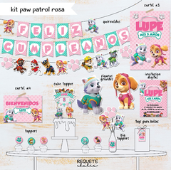 Kit imprimible deco básico Paw patrol Skye rosa