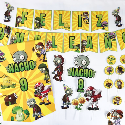 Kit decoración para cumpleaños Plants vs Zombies