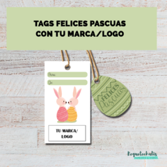 Tags Etiquetas colgantes Felices Pascuas con tu marca o logo emprendedor Pasteles en internet