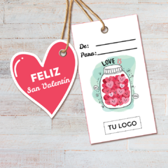Etiquetas tags imprimibles San Valentín con tu logo emprendedor corazones - Requetechulis