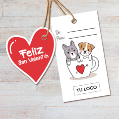 Etiquetas tags imprimibles San Valentín con tu logo emprendedor Perritos en internet
