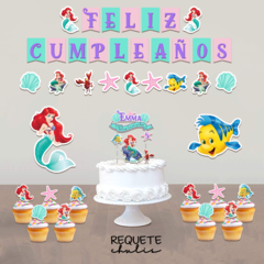 Kit cumpleaños deco mini Princesa Sirenita Ariel pasteles