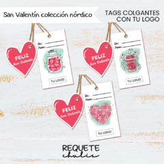 Etiquetas tags imprimibles San Valentín con tu logo emprendedor corazones
