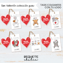 Etiquetas tags imprimibles San Valentín con tu logo emprendedor Perritos