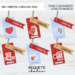 Etiquetas tags imprimibles San Valentín con tu marca emprendedora