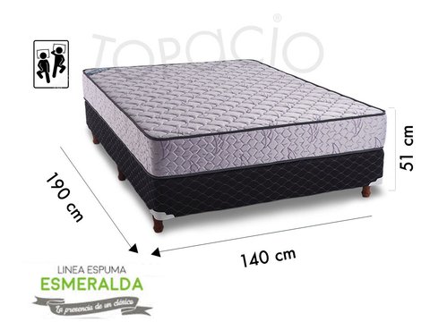 Sommier + Colchón Topacio Esmeralda espuma 2 Plazas 190x140X22