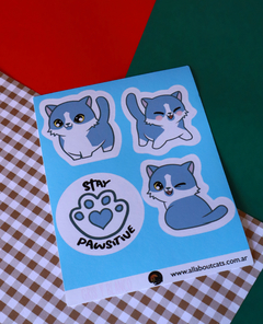 Plancha de Stickers: Gato Blanco y Gris