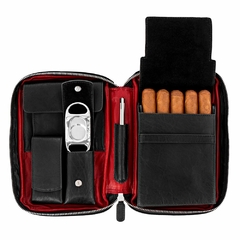 Porta charutos NERONE Travel Case couro preto/vermelho PD