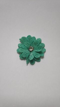 Flor de tecido Verde Água com Strass