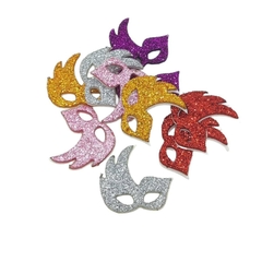 Aplique Máscara de Carnaval autocolante EVA com Glitter - 10 peças sortidas