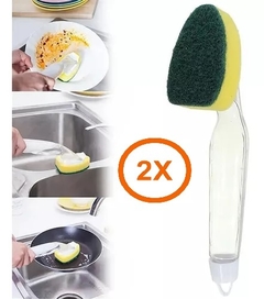 2X Cepillo Esponja Dispenser Detergente Limpieza Lavaplato