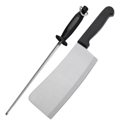 Set Cuchillo Hachuela Hacha Cocina Acero + Chaira Afilador