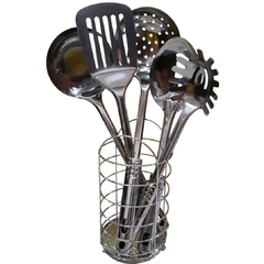 Set 5 Utensilios De Cocina Cubiertos Acero Inox + Soporte