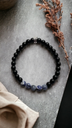 PULSERA OBSIDIANA CON CUARZO AZUL