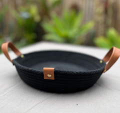 PANERA DE SOGA CON MANIJA ECOCUERO NEGRA 24CM