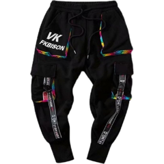 Pantalon Cargo Techwear Tiras Negro Arcoiris 50 Niños