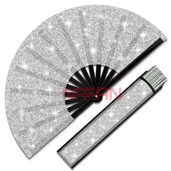 Abanico Estampado Madera Bamboo Importado Glitter Silver