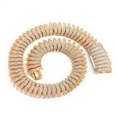 Cadena Cubana Cienpies Baño de Oro Blanco 14K 22MM Zirconias - Mod 20 - 24 Inch - (250 USD) - tienda online