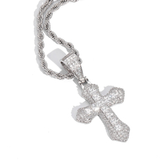 Dije con Cadena Cruz Maria Diamonds Baño de Oro Blanco Full Ice 14K - tienda online