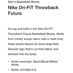 Short Nike Dri-Fit Throwback Futura - M / XL - 130usd en internet