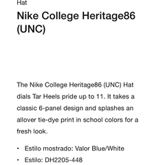 Gorra Nike Collage Heritage 86 UNC 98usd en internet
