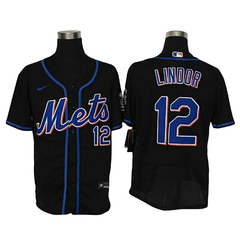 Camiseta Casaca Baseball Mlb Mets Lindor 12 Black