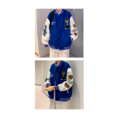 Campera Varsity Jacket Universitaria Oso Azul Peluche - comprar online