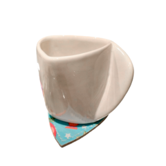 Taza Ceramica Blanca Triangular Con Posavaso