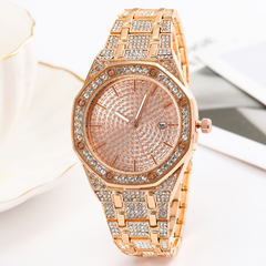 Reloj Strass Rosa Dorado iced Diamante Simil Oro Trap Hip Hop N3