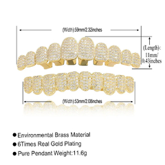 Grillz Parrila Dientes FULL ICE Zircon Baño Oro Blanco 14K - Plateado - KITCH TECH