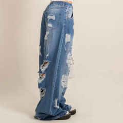 Jean Super Baggy Wide Leg BETH Pacific Blue Destroyed - KITCH TECH