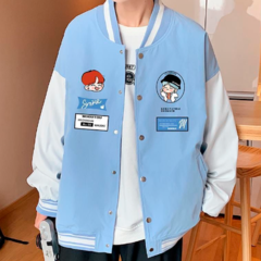 Campera Varsity Jacket Universitaria Korean Corea Celeste - comprar online