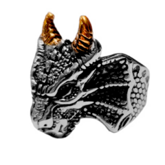 Anillo Acero Dragon Draco Dorado - Talle 9