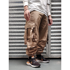 Pantalon cargo ancho con tiras beige oscuro - comprar online