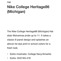 Gorra Nike Collage Heritage 86 Michigan 98usd en internet