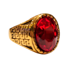 Anillo Acero Dorado Piedra Brillante Roja Shaphir - 10 - comprar online