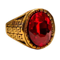 Anillo Acero Dorado Piedra Brillante Roja Shaphir - 11