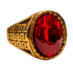 Anillo Acero Dorado Piedra Brillante Roja Shaphir - 10