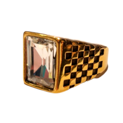 Anillo Acero Dorado Piedra Brillante Strix - 11 - comprar online